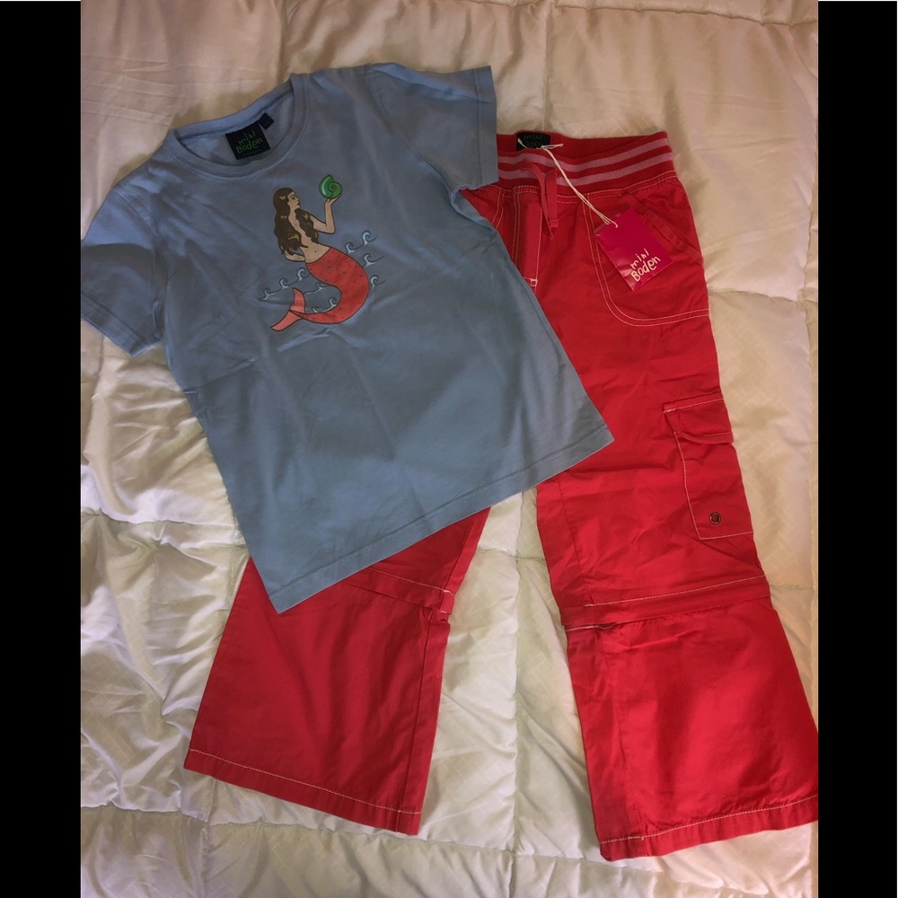 NWT Mini Boden mermaid top & zip off pants outfit